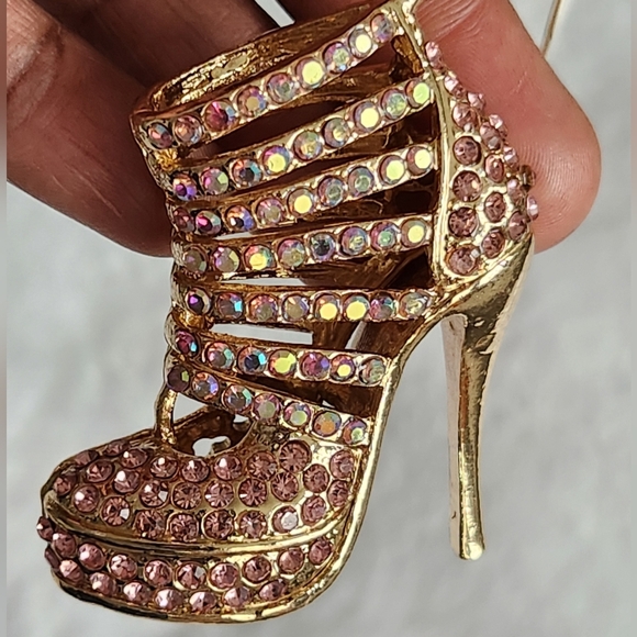 High Heel Gold and Pink Sparkling Rhinestone Keychain Bag Charm - Picture 4 of 8